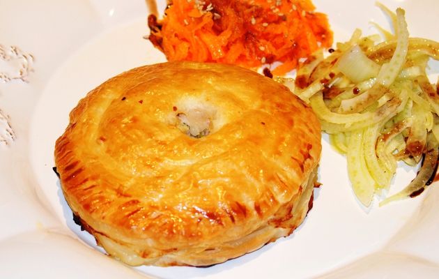 Feuilletés au saumon, crevettes et poireau