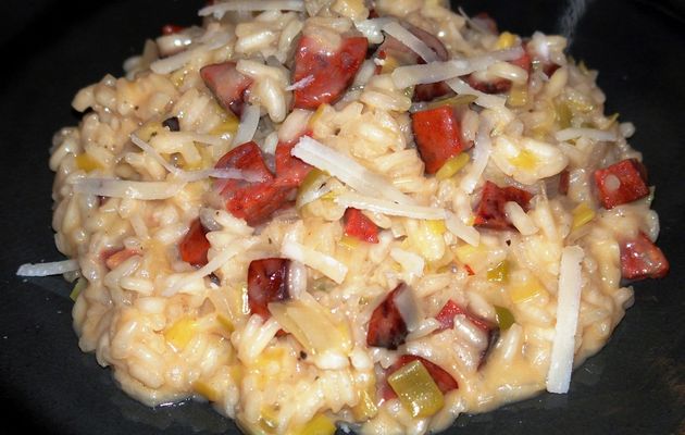 Risotto au chorizo et aux poireaux